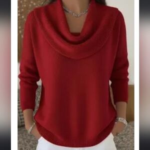 Lord & Taylor Red Cashmere Cowl Neck Turtleneck Sweater Size Small